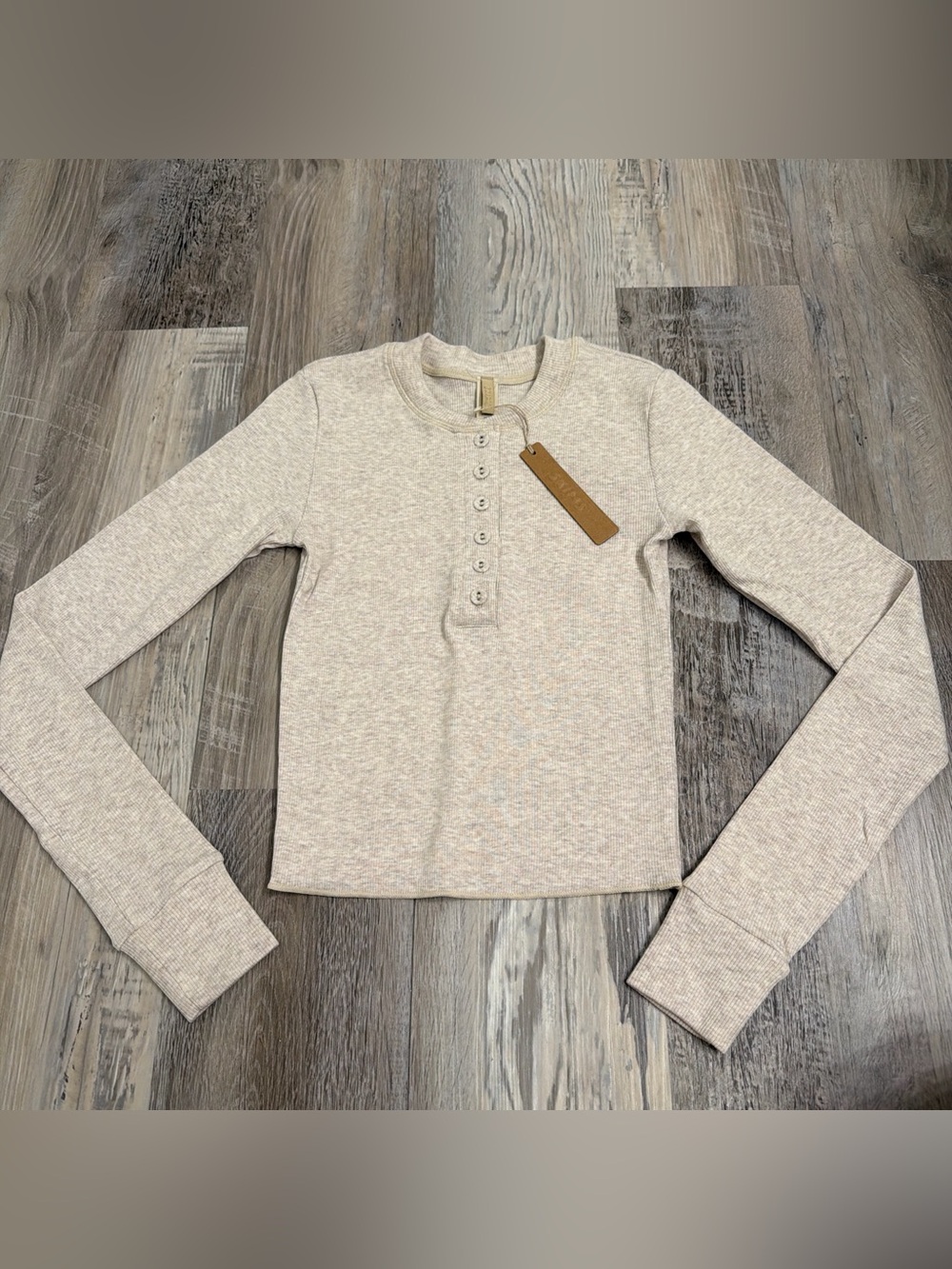 Skims cotton rib long sleeve henley size xsmall oatmeal heather New with tag